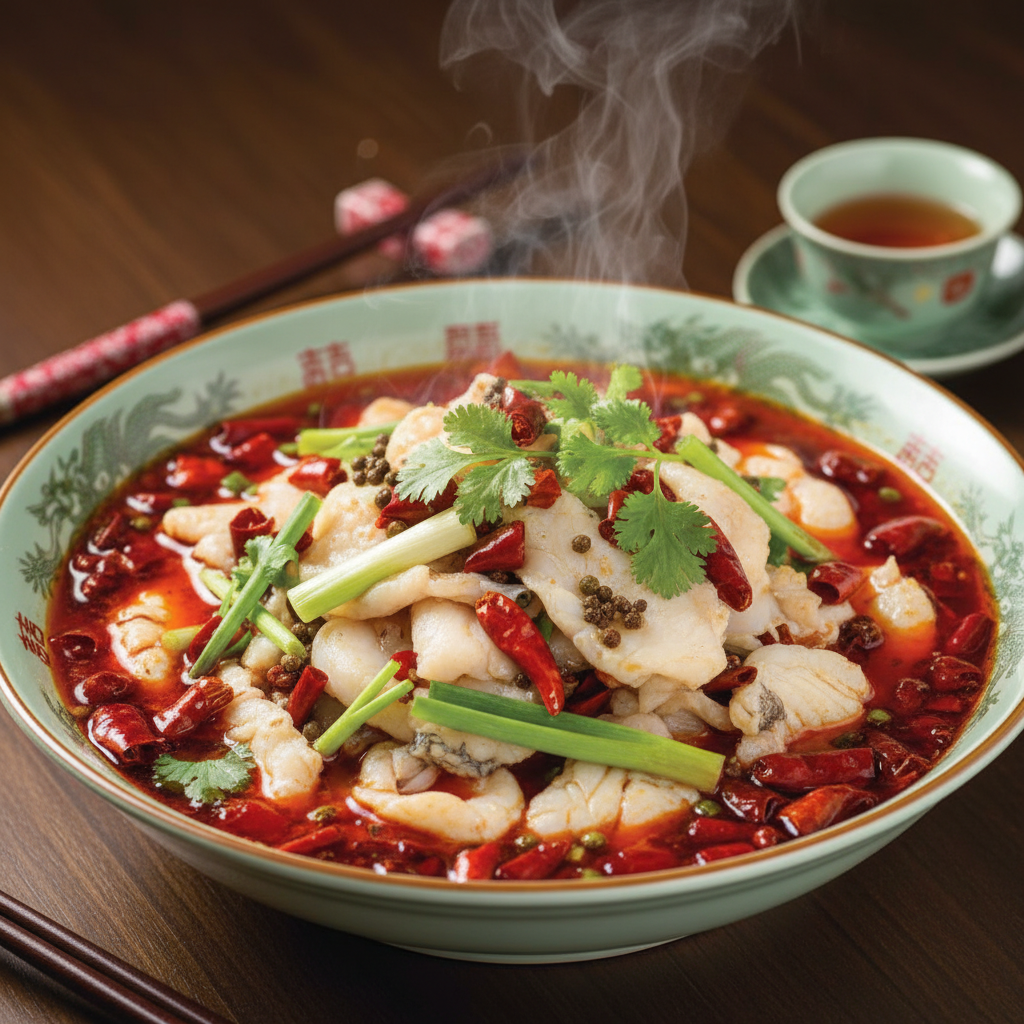 Poached Sliced Fish in Hot Chili Oil