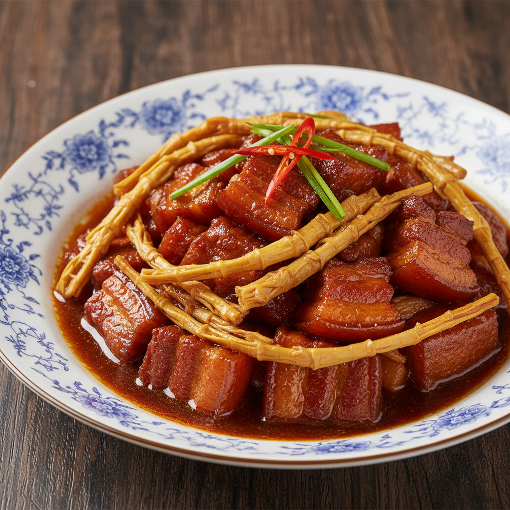Braised Pork with Dried Bamboo Shoot Skins